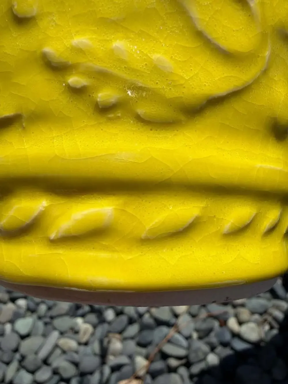 Handmade 2016 Yellow Glazed Ceramic Vase with Embossed Floral Detail 8”